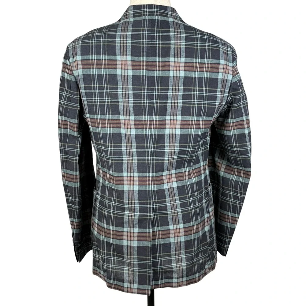Polo Ralph Lauren Soft Tailored Sport Coat Mens 38R Navy Plaid Suit Jacket NEW